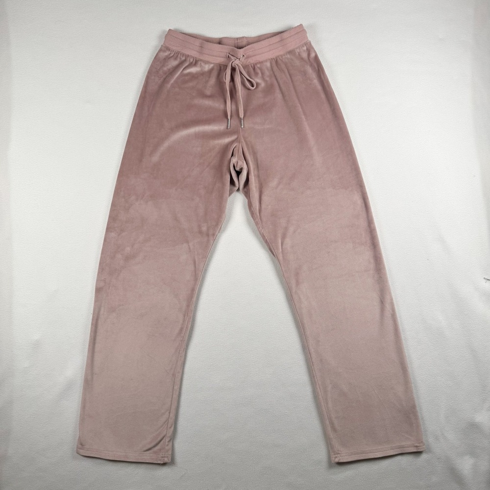 Juicy Couture Y2K 90s Mauve Pink Velour Rhinestone Logo Lounge Pants Size Small